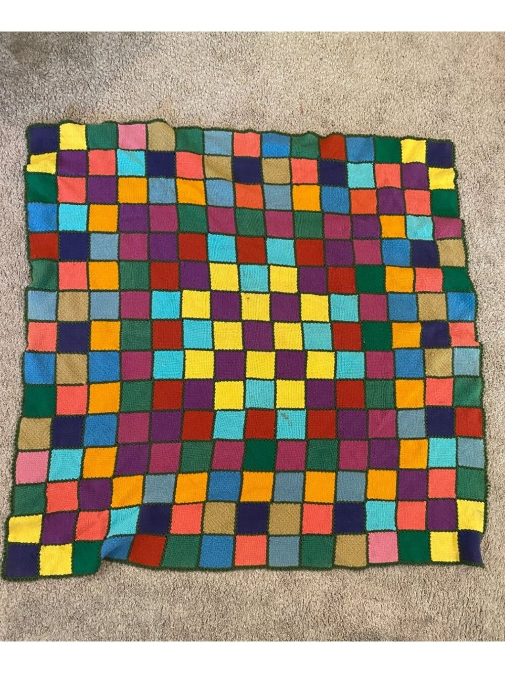 Vintage Handcrafted Multicolor Woven Wool Blanket Throw - 24" x 24" -